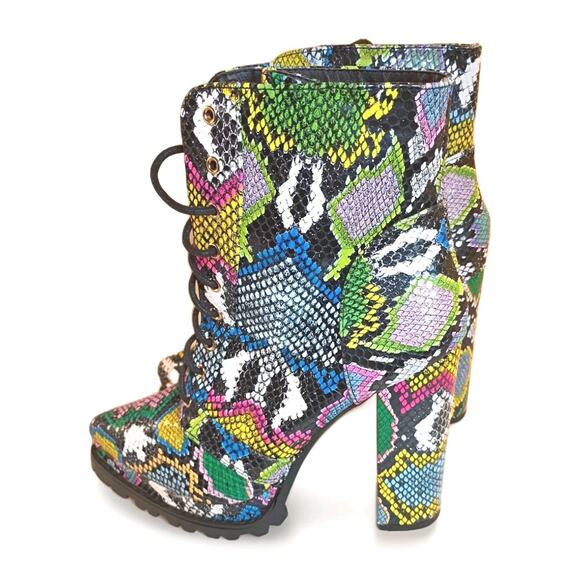 Liliana Women’s 8 Multi Colored Snakeskin Design Ankle Block Heel Boots - Picture 2 of 8